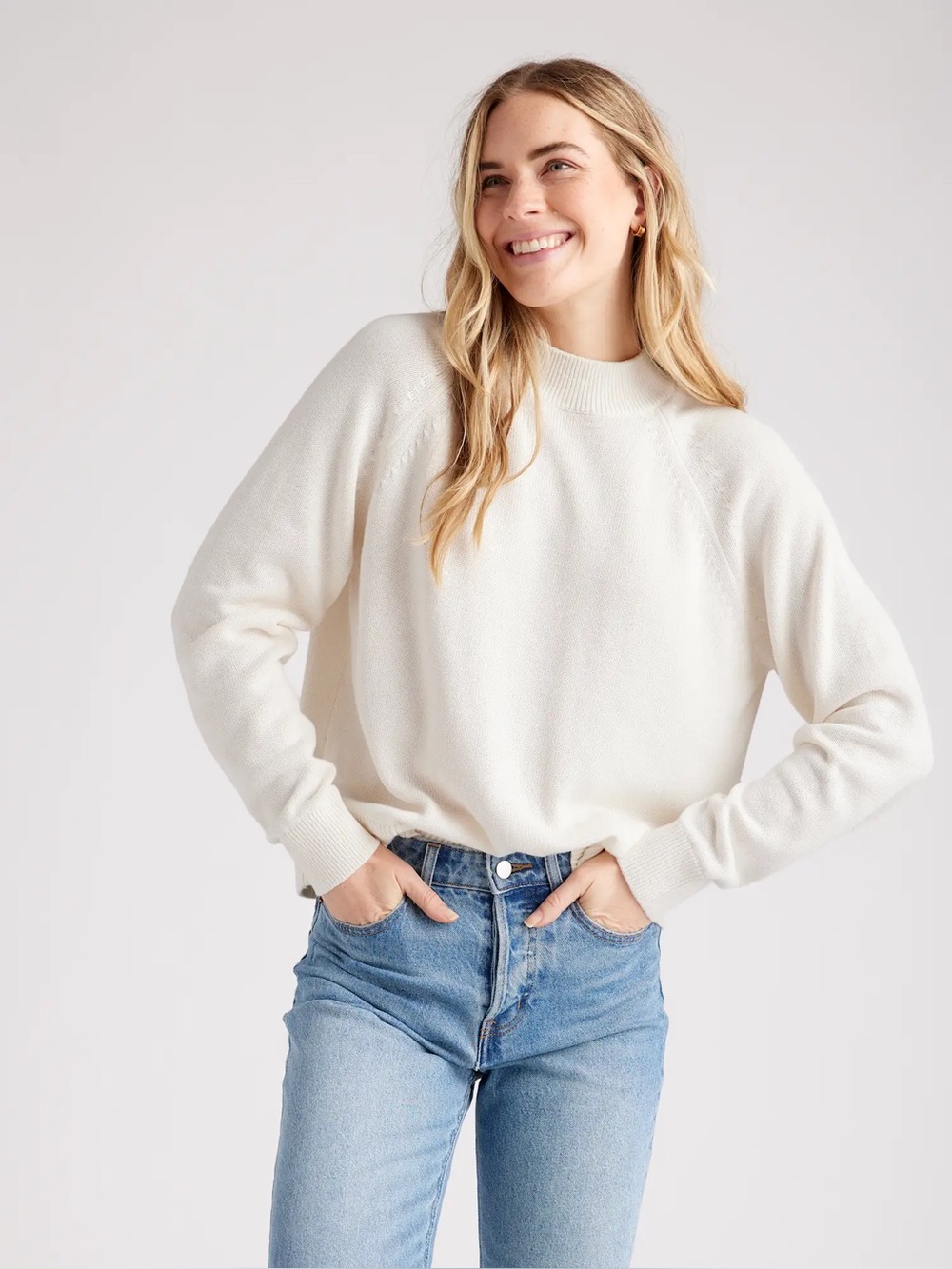Quince 100% Organic Cotton Mock Neck Sweater White XL